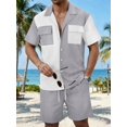thumbnail image 5 of Men Summer Casual Short Sets Contrast Short Sleeve Button Down Shirt And Shorts Set 2 Piece Outfits Tracksuit Vacation Sets for Men Grey Xl, 5 of 5