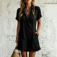 thumbnail image 2 of yardsong Ruffle Romper for Women Short Sleeve Collared Button Down Short Jumpsuit with Pockets Summer Vacation Beach Jumper 2026 Black,XXL, 2 of 7