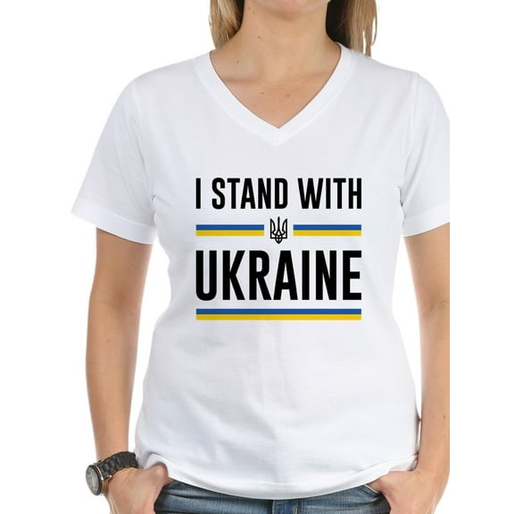 CafePress - I Stand With Ukraine Women's V Neck T Shirt - Womens Cotton V-Neck T-shirt