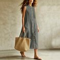 thumbnail image 4 of Women Solid Sleeveless Pleated Midi Dress, Front Button Split Flowy Long Dress, Summer Casual Vacation Sundress Gray L(L), 4 of 6
