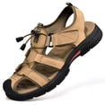 thumbnail image 5 of Hicooer GOOHIK Mens Closed Toe Sandals, Sport Sandals Casual Leather Handmade Sandals Adjustable Fisherman Beach Sandals For Outdoor Walking Driving Khaki, 5 of 9