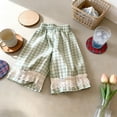 thumbnail image 2 of xaoyunyn Wide Leg Capris Pant for Girls Summer Cute Elastic Waisted Lace Trim Plaid Casual Pant 1-9 Years, 2 of 6