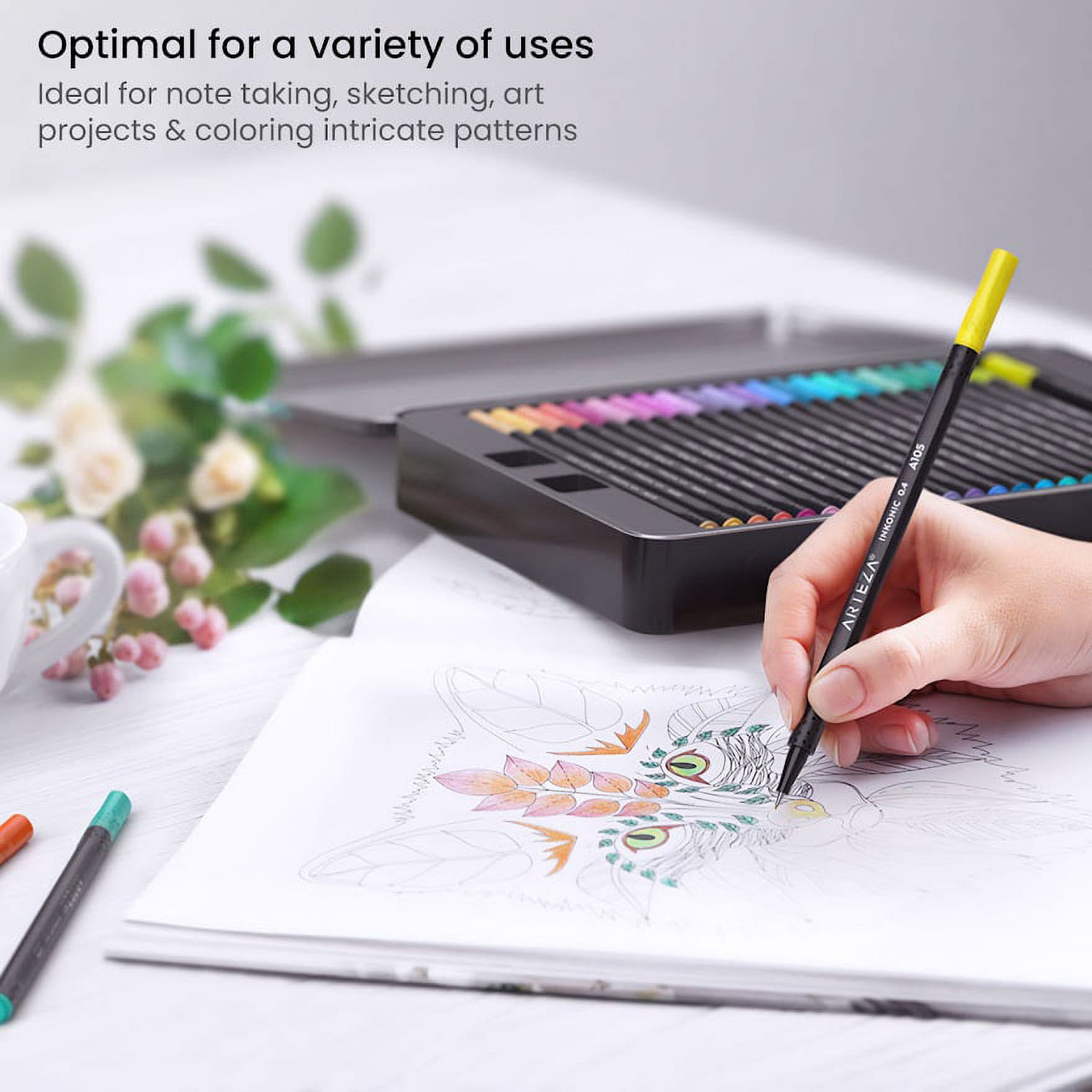 Arteza Inkonic Fineliner Markers, 0.4mm Fine Tip, Assorted Colors, 72 Count