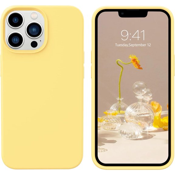 for iPhone 13 Pro Case, Soft Silicone Gel Rubber Bumper Microfiber Lining Hard Back Shockproof Protective Phone Cover for iPhone 13 Pro 6.1", Yellow
