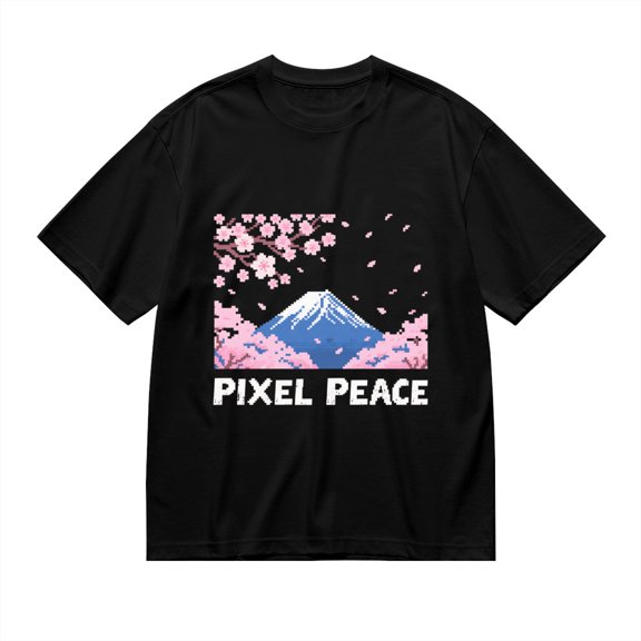 Black T Shirts for Men, Pixel Mount Fuji, Graphic Mens Graphic Tees, 24936928,S