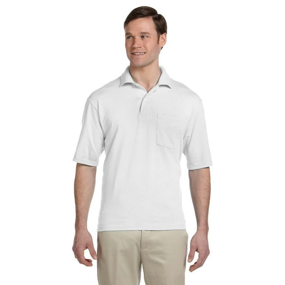 Jerzees Men's SpotShield Pocket Polo Shirt, White, X-Large. (Pack of 12)
