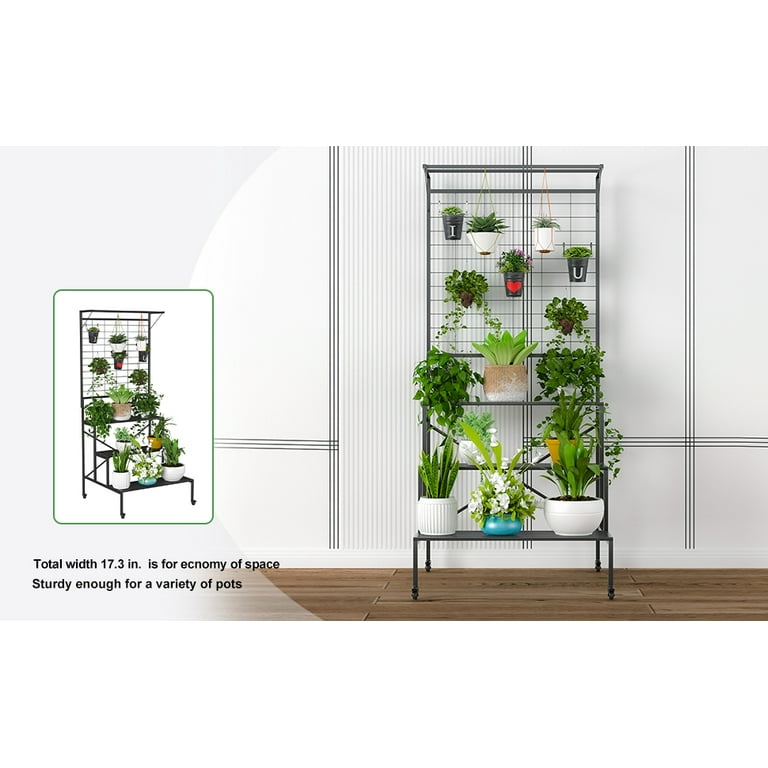 Zhongma 3 Tier Heavy Duty Plant Stand with Hanging Plant pot  shelf,Trellis,multi layer plant Holder for Home, Garden, Plant Lovers,Metal  Storage Rack ...
