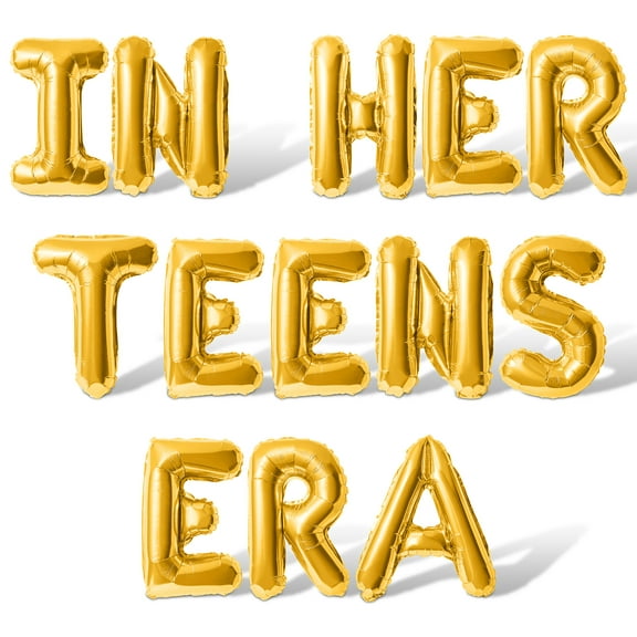 Letter Balloons - IN HER TEENS ERA 16" Inch Alphabet Letters Foil Mylar Balloon Teenage Birthday Party Banner (Gold)