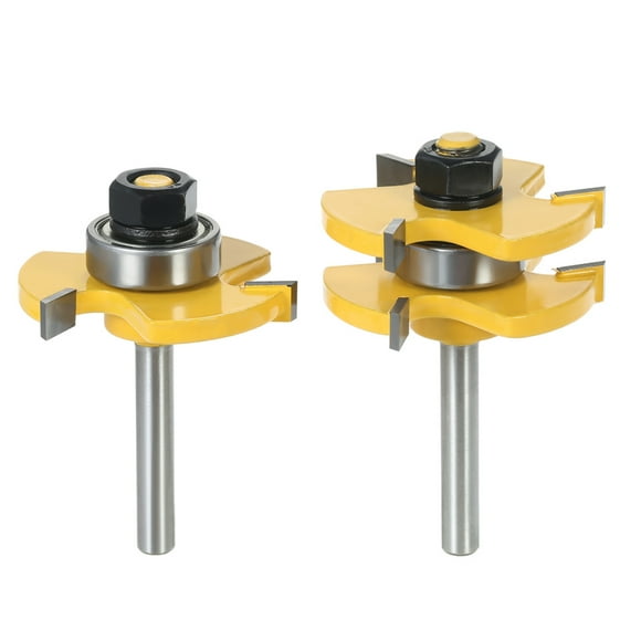 Amdohai 2PCS 3/4" Stock 1/4" Shank Tongue & Router Bit Set 3 T-shape Wood Milling Cutter For Woodworking Tools