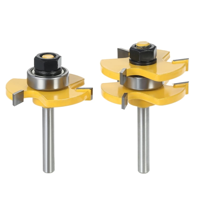 Yeacher 2PCS 3/4" Stock 1/4" Shank Tongue & Router Bit Set 3 T-shape Wood Milling Cutter For Woodworking Tools