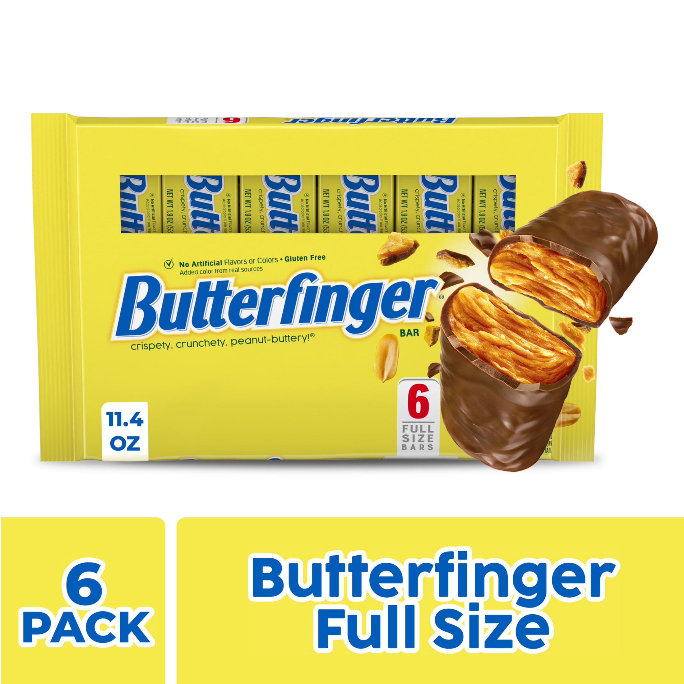 (3 pack) Butterfinger Full Size Candy Bar, 6 Count, Crispety Crunchety Peanut-Buttery On-The-Go Sweet Treat, 1.9 oz Each