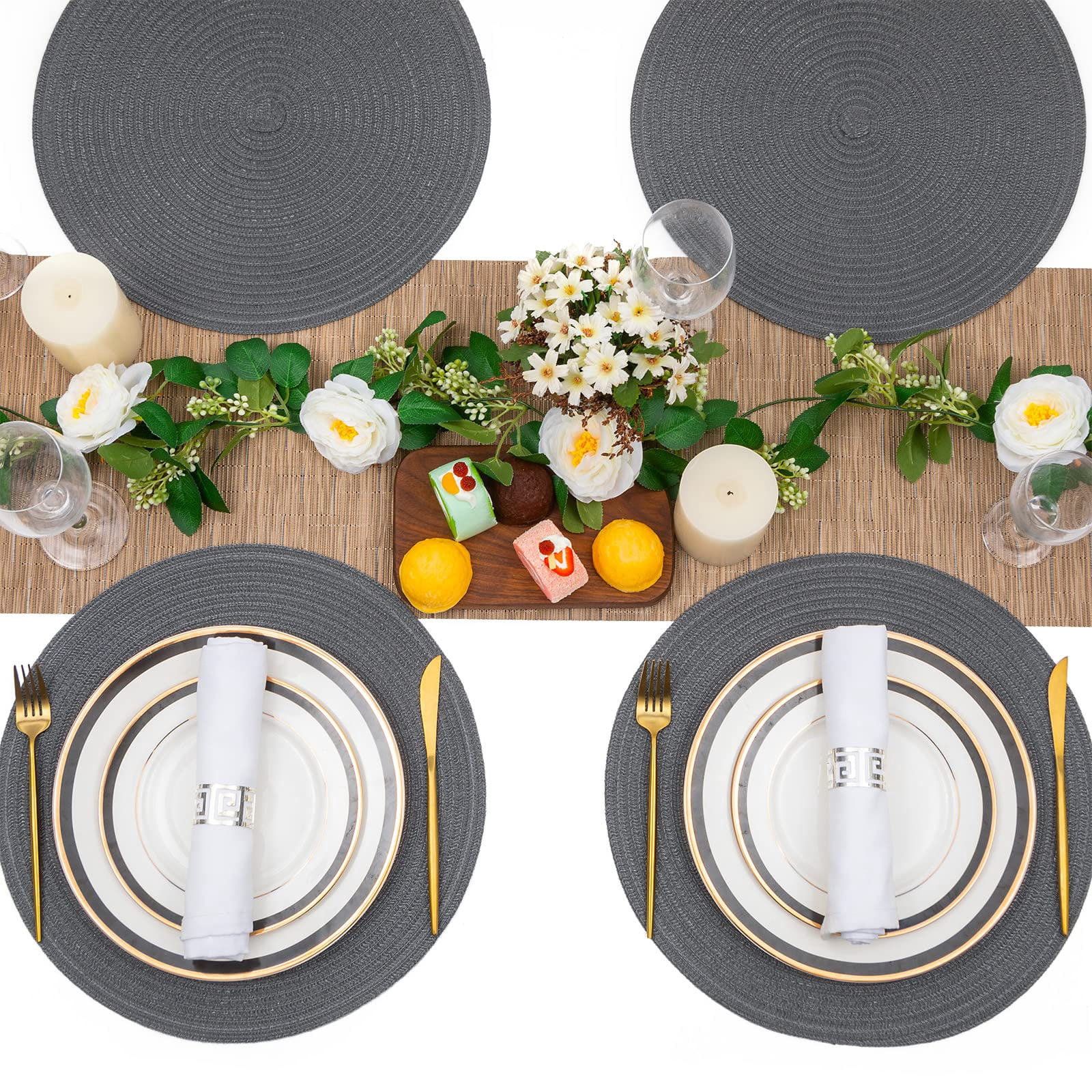 Round Placemats Set of 6 Woven Braided 15 inch Circle Placemat for Dining Tables Kitchen Table Mats Washable