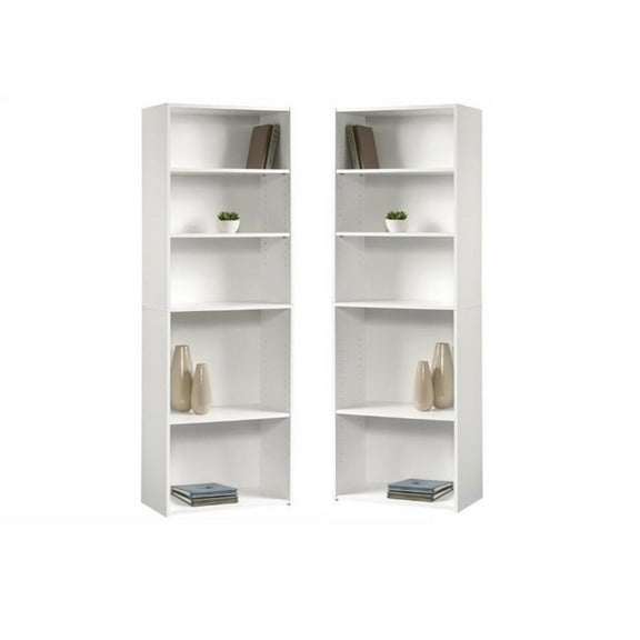 Home Square 5-Shelf Wood Bookcase in Soft White (Set of 2)