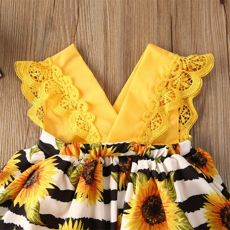 Nokpsedcb Newborn Baby Girl Clothes Set Sunflower Romper Dress Jumpsuit Playsuit Headband Yellow 6 12 Months Walmart