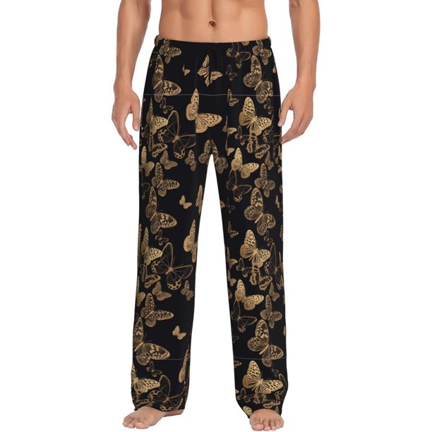 Balery Modern Golden Butterfly Pantalones de pijama para hombre, pijama ultraligero, pantalón de descanso-X-Large
