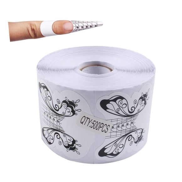 BeautyLeader 500 piezas/rollo de guía de forma de uñas, formas de extensión de punta acrílica, color blanco y negro, diseño de mariposa, herramienta de manicura para puntas acrílicas de gel UV