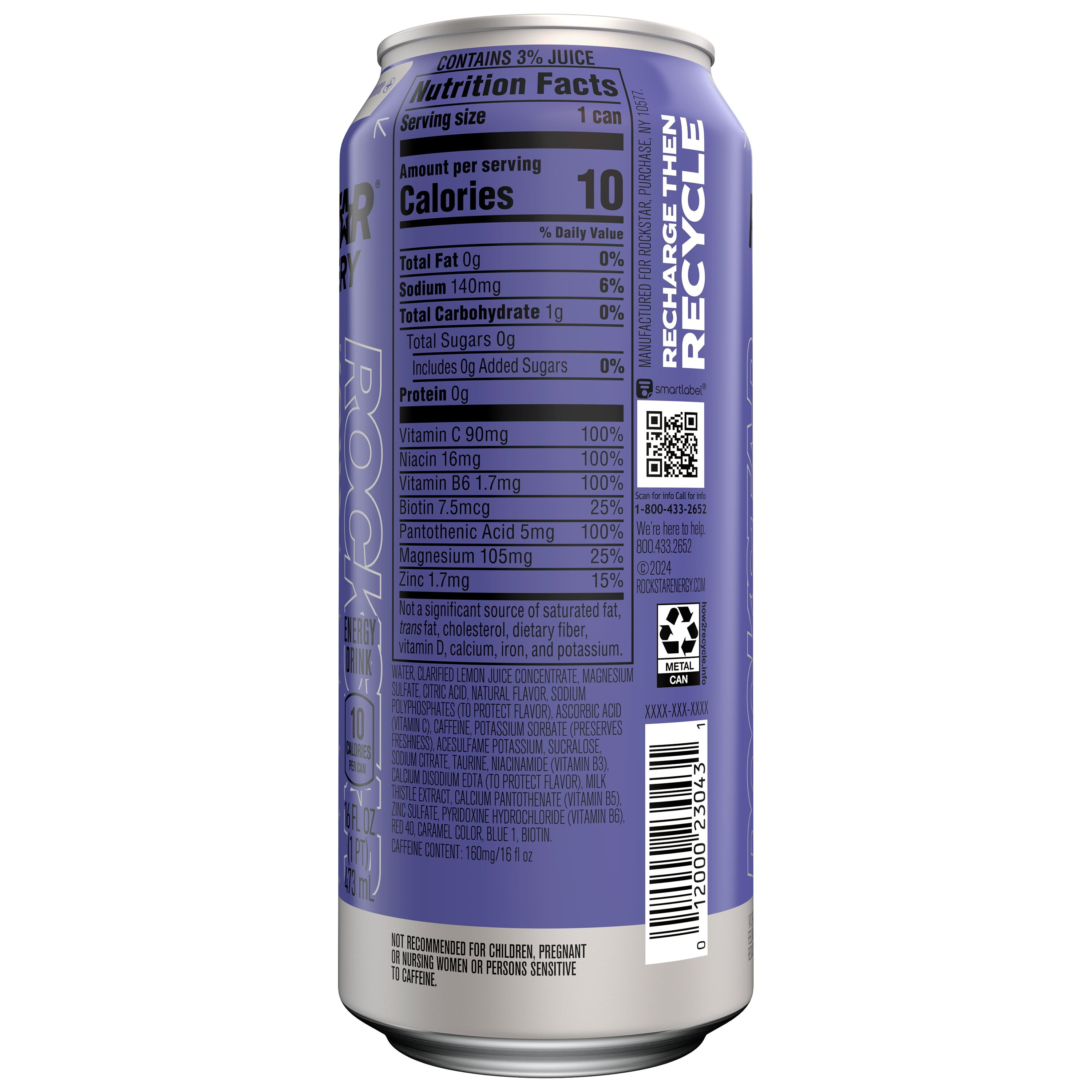 (6 pack) Rockstar Recovery Berryade Energy Drink with Electrolytes, 16 fl oz Can