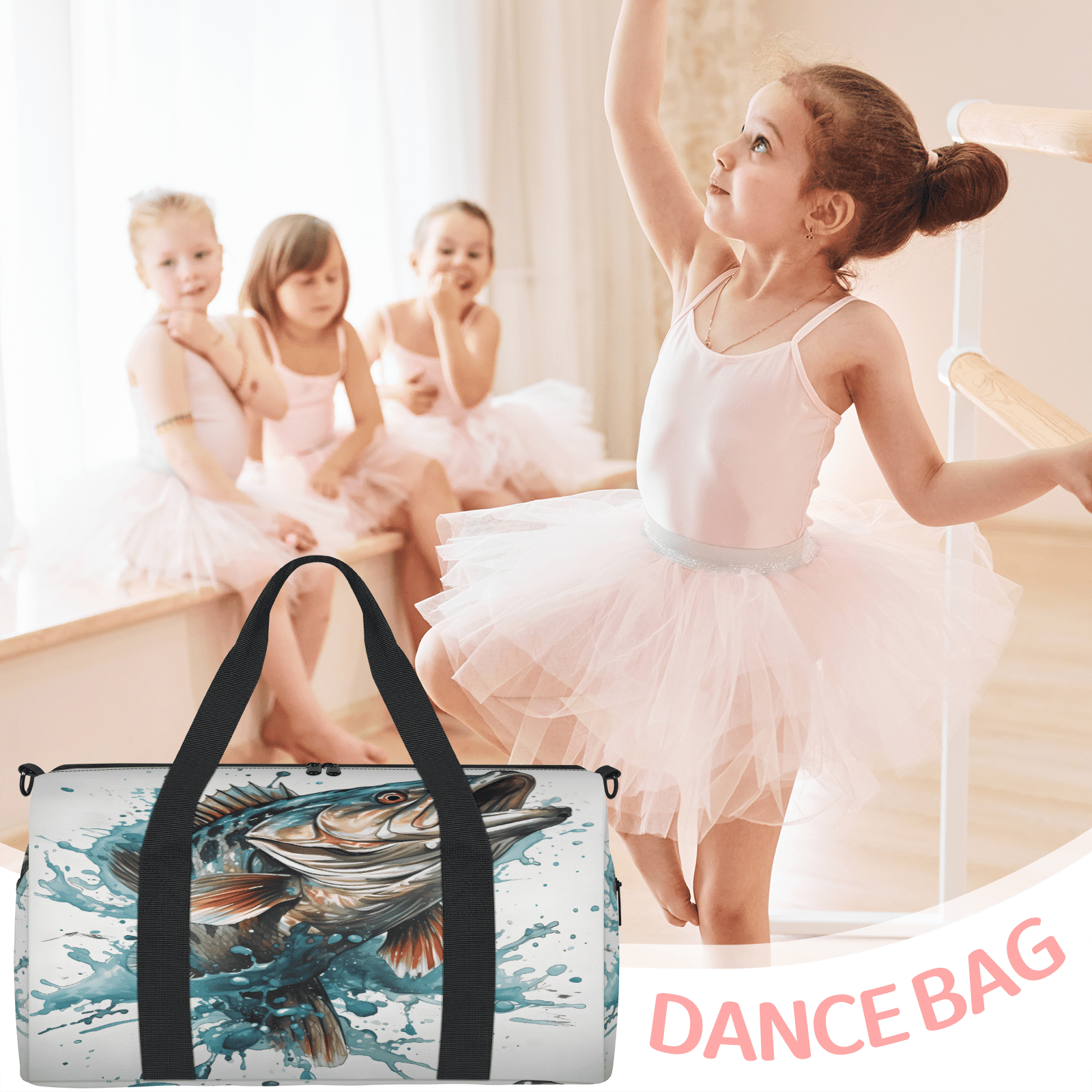 Herdesigns Funny Fish Gym Bag for Women, Duffle Bag for Travel Sport, Bass Fish Lightweight Waterproof Carry on Weekender Dance Yoga Workout Bags