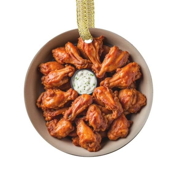 Buffalo Wings and Dip American Cuisine Food Double Sided Ceramic Foodie Novelty Holiday Christmas Xmas Tree Ornament Gift Accessory (Flat Printed Design, NOT 3D)