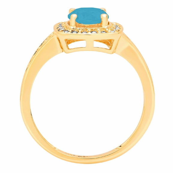 1.335 ct Round Cut Simulated Turquoise Halo Engagement Ring for Women in 14K Yellow Gold