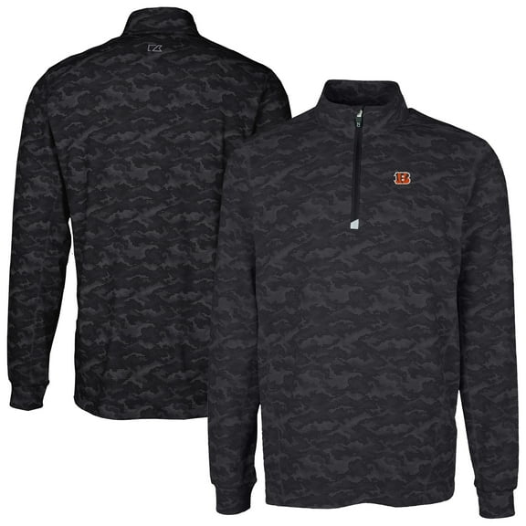 Men's Cutter & Buck Black Cincinnati Bengals Big & Tall Traverse Eco Camo Tri-Blend DryTec Quarter-Zip Jacket