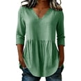 thumbnail image 2 of ClodeEU Women's Striped V Neck 3/4 Sleeve Tunic T-Shirt,Solid Color Casual Summer Top Green,Women's Plus XXL, 2 of 6