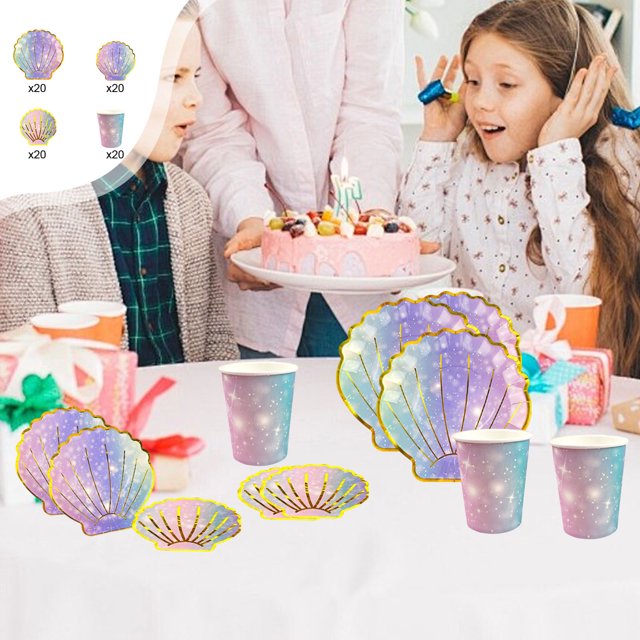 RKSTN Paper Disposable Tableware Set Shells Shaped Paper Plates Napkin Disposable Paper Plates Paper Cup Paper Napkin Tableware Set Birthday Party Holiday Supplies Decoration