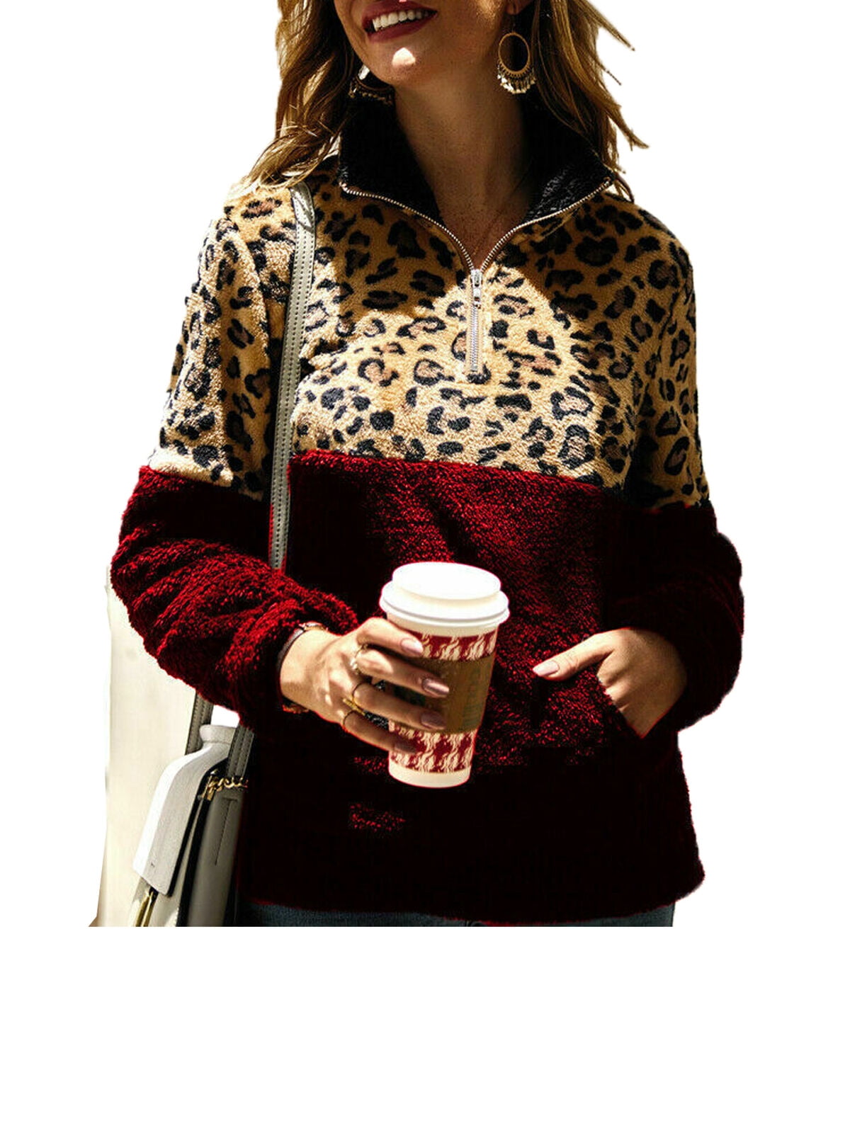 Leopard Jacket Women Sweater Top Warm Casual Winter Cardigan Long Sleeve Coat US