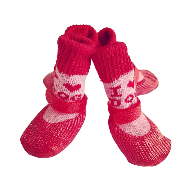 Greeniant 4 piezas de zapatos para mascotas lindo algodón lluvia nieve botas conjunto de calcetines buena elasticidad con suela de goma cubierta de pata Ropa para mascotas Amo el rojo S Greeniant PT003813-21B