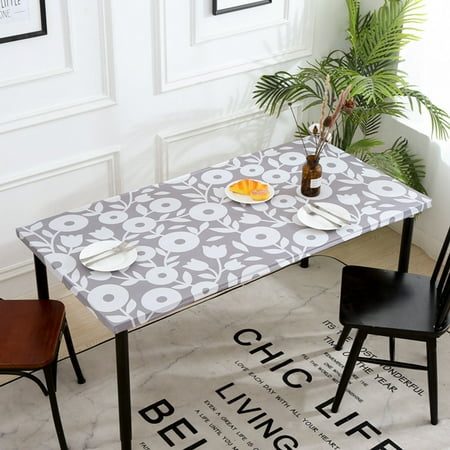 

CUH Polyester Rectangle Tablecloths Spillproof Waterproof Elastic Large Table Cover (4# Gray Floral 24 x 48 )