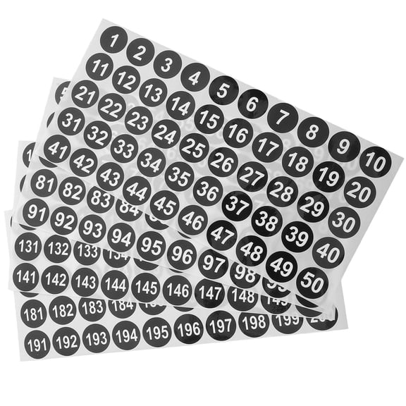 COMPUKAS 4-Pack Black Vinyl Number Decals Round Stickers for Inventory, Labeling, and Organization