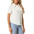 thumbnail image 4 of INSPIRE CHIC Women's Elegant Collar Blouse Short Sleeve Work Office Button Down Satin Shirt, 4 of 5