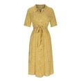 thumbnail image 3 of Femmes Bouton vers le Bas Midi Robe de Mode Floral Imprimé V Cou Manches Courtes Bohème Robe d'Été avec Ceinture, 3 of 7