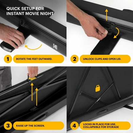 Kodak - 100" Projector Screen, Pull Up Projector Screen and Stand, Portable Projector Screen with Handle and Carrying Case - Black/White