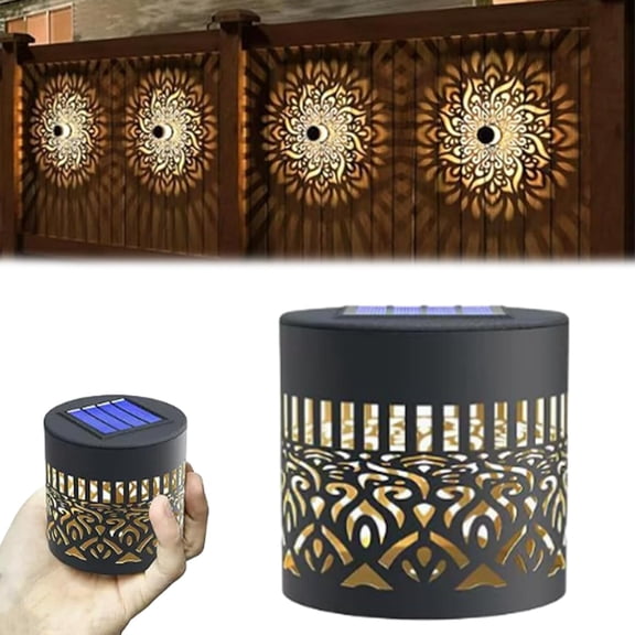 Decorative Solar Mandala Lights, Solar Mandala Lights Outdoor, Metal Solar Powered Outdoor Deck Step Wall Lights, Mandala Theme Waterproof Fence Light for Garden Post Patio Backyard Yard (Set1/1pcs)