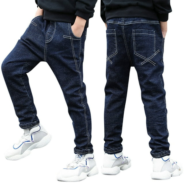 Jeans Coupe Droite Régulière pour Garçons - Pantalon en Denim Décontracté, Extensible, Taille Élastique, 4-14 Ans