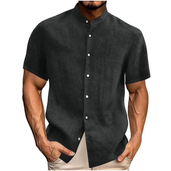 USNSM Men's Mock Neck Shirt Solid Color Short Sleeve Button Down Tee Shirts Summer Casual Comfy Breathable Everyday Tops Gray S