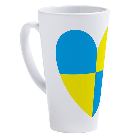 CafePress - I Stand With Ukraine Heart - 17 Oz White Ceramic Latte Mug