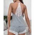 thumbnail image 4 of Women's Crochet Lace Pajamas Sleeveless V-Neck Set Casual Daily Wear 2 Piece Sleepwear Suit Sexy Solid Home Clothes Summer 2023, 4 of 4