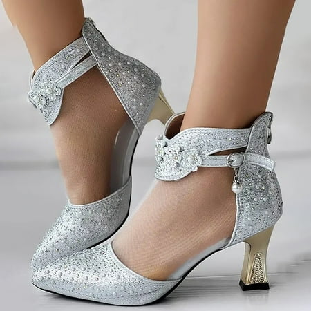 

Black Shoes Mujer Heeled Silver Fashionable Zipper Waterproof Shoes Search Overstock Deals 37