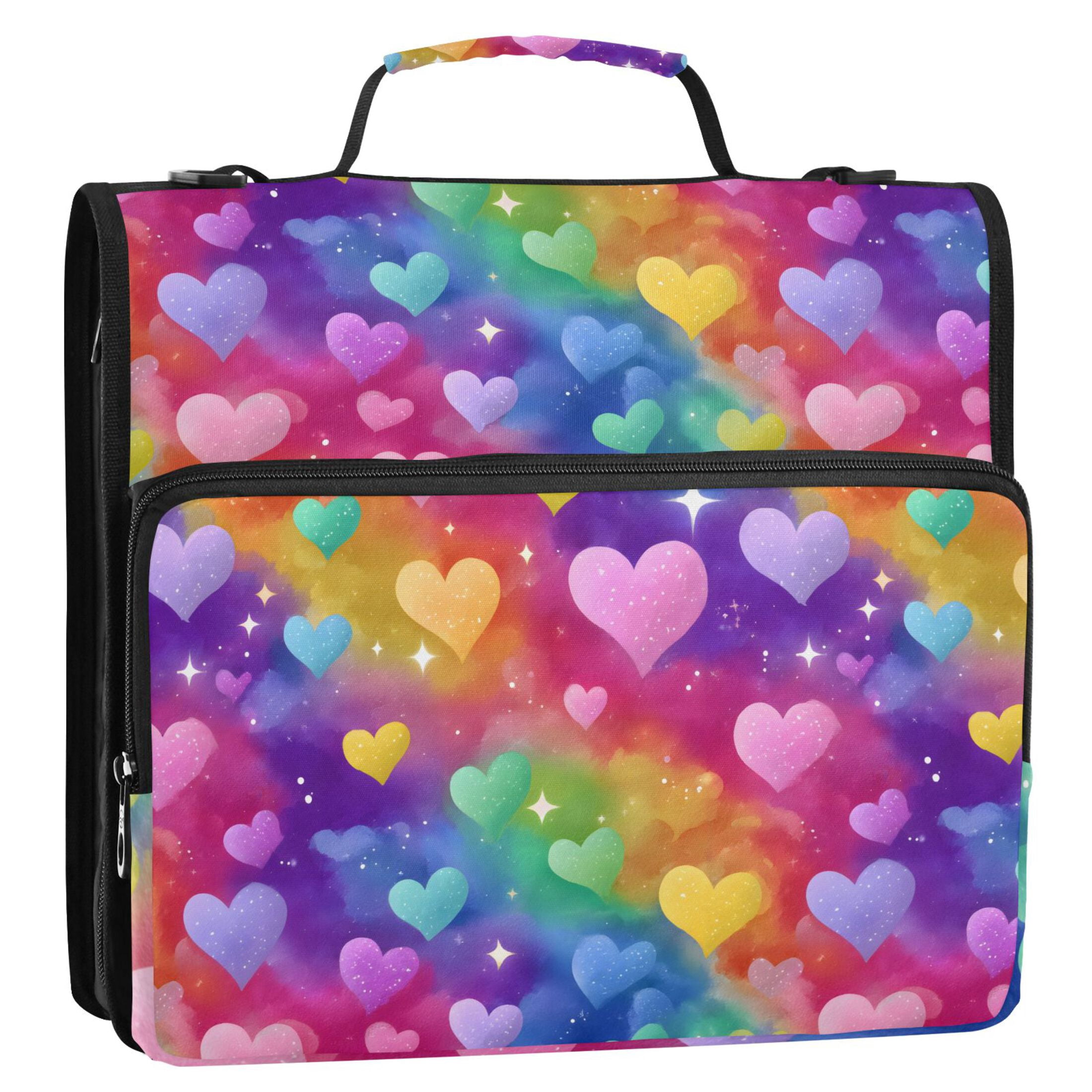Zipper Binder Colorful Love Stars 1.5 Inch Binder Folder Bag with Shoulder Strap and Handle