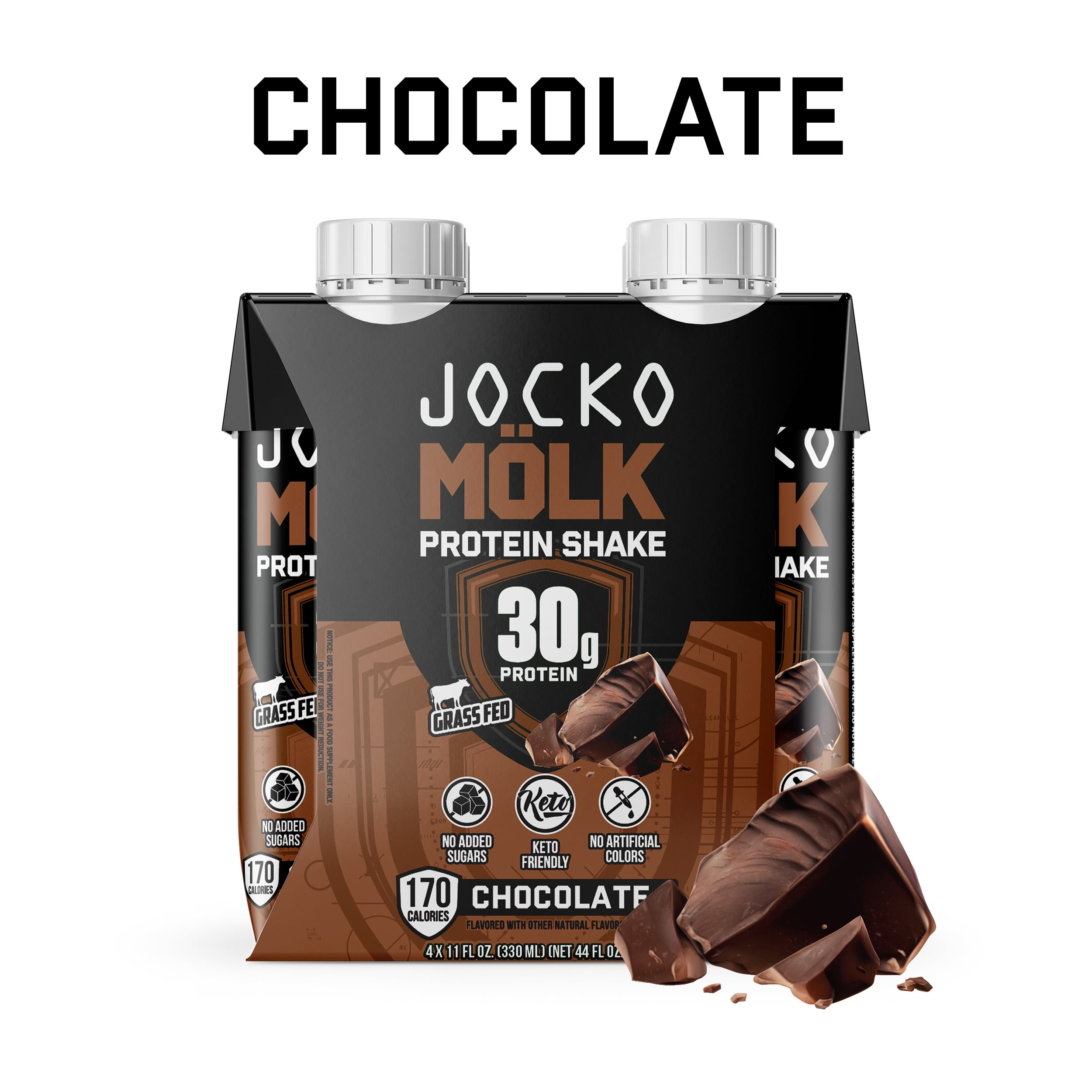 Jocko Fuel Protein Shake, Chocolate, 11oz, 4 Count, 30g
