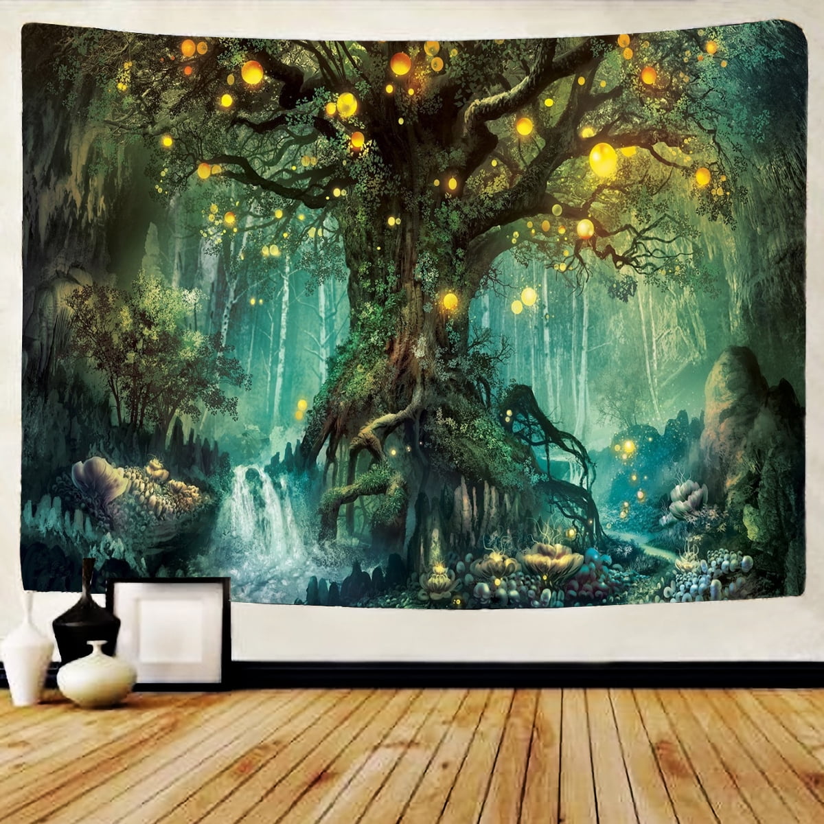 Forest Tapestry, Wall Hanging Tapestry Psychedelic Green Nature Tree