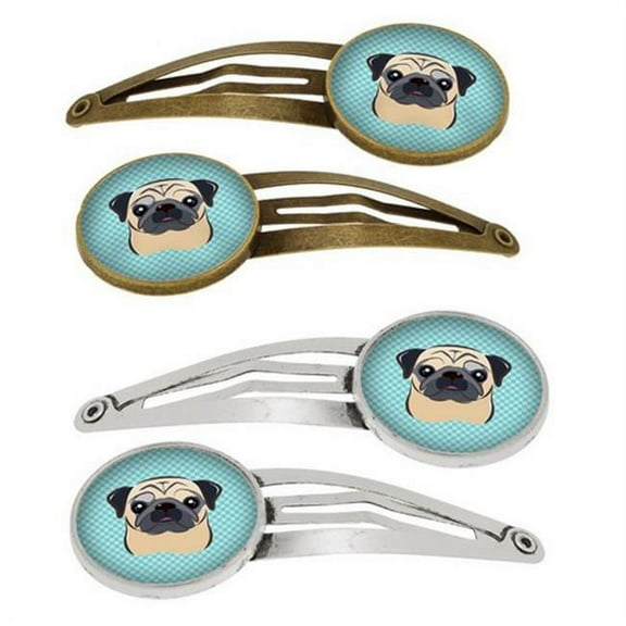 Carolines Treasures BB1200HCS4 Checkerboard Blue Fawn Pug Barrettes Hair Clips, Set of 4