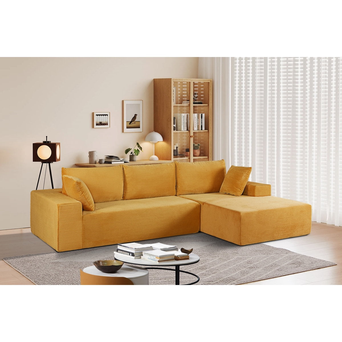US Pride Compression sectional sofa in soft corduroy right hand facing
