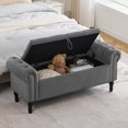 thumbnail image 6 of Aemeios 51" Velvet Storage Bench Upholstered Button-Tufted End of Bed Storage Ottoman Benches with Arms for Entryway Cloakroom, Dark Gray, 6 of 12