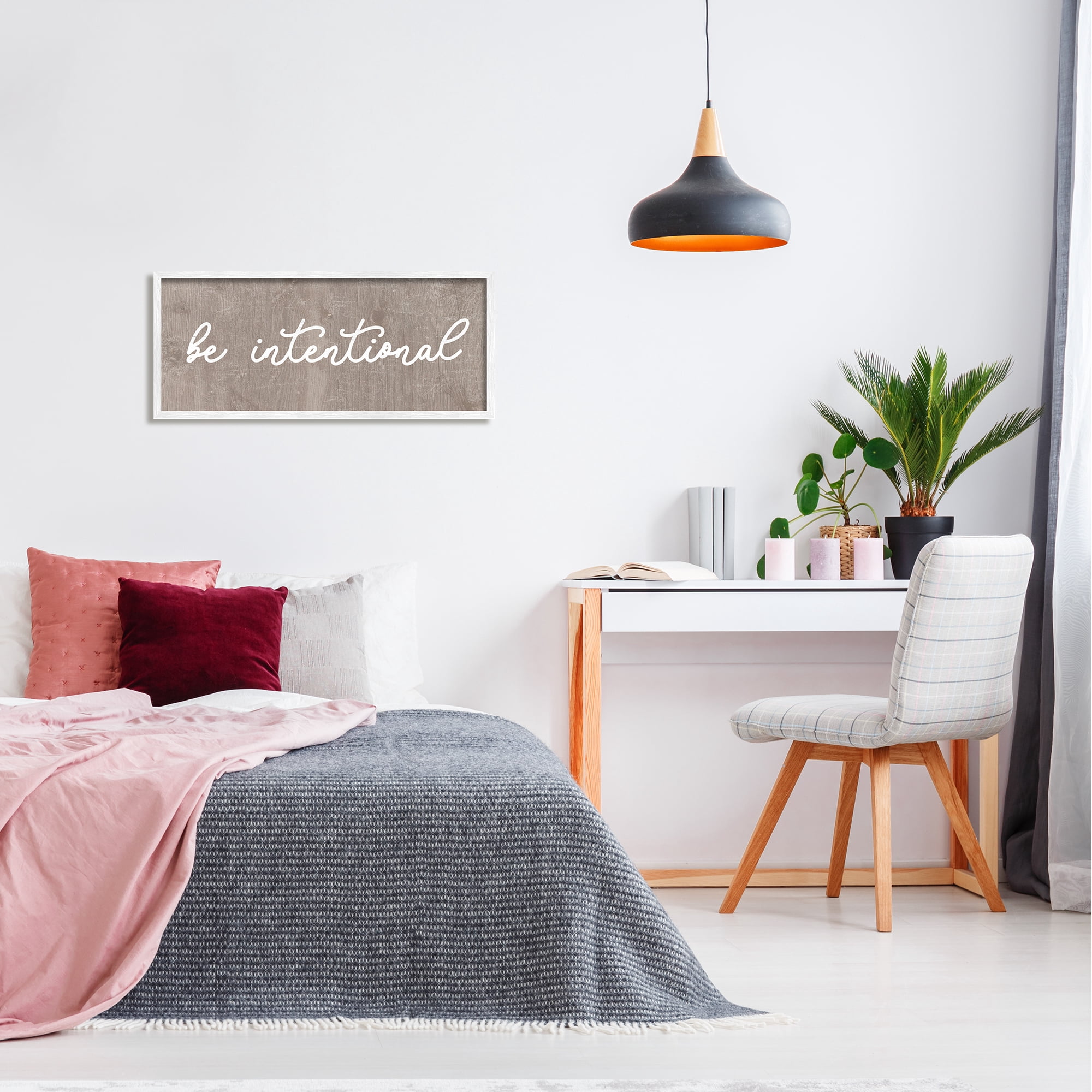 Stupell Be Intentional Rustic Phrase Inspirational Painting White Framed Art Print Wall Art