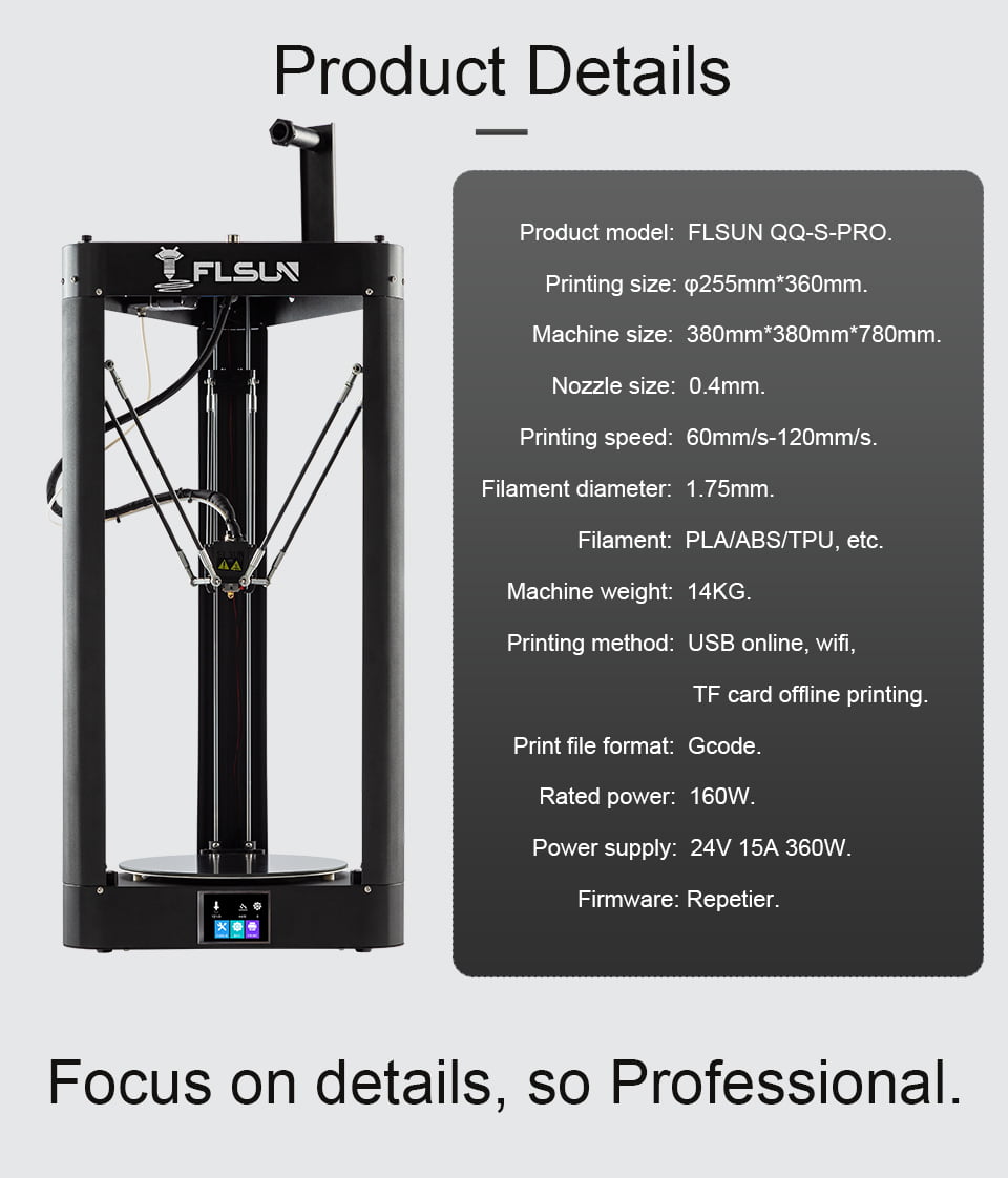 FLSUN Pre-assembled Delta 3d Printer Printing Size Φ255X360mm Lattice glass platform Auto Touch Screen - Walmart.com