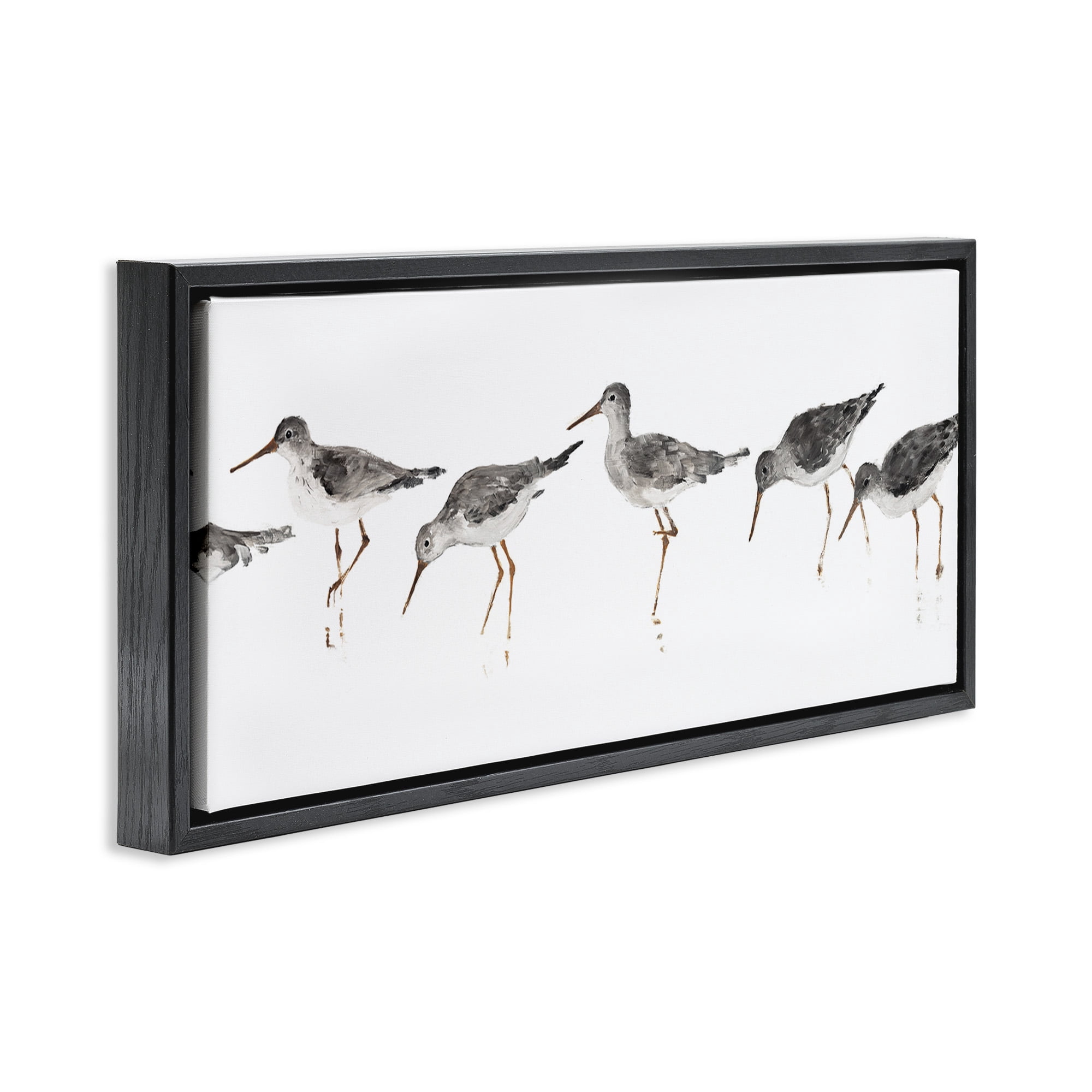 Stupell Industries Minimal Beach Bird Sandpipers Animals & Insects Painting Black Floater Framed Canvas Art Print Wall Art, 25 x 11