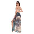 thumbnail image 3 of FORMRS Womens Long Sarong Beach Wrap Semi-Sheer Bikini Skirt Bathing Swimsuit Cover Up, Flowers and Cat, 3 of 7